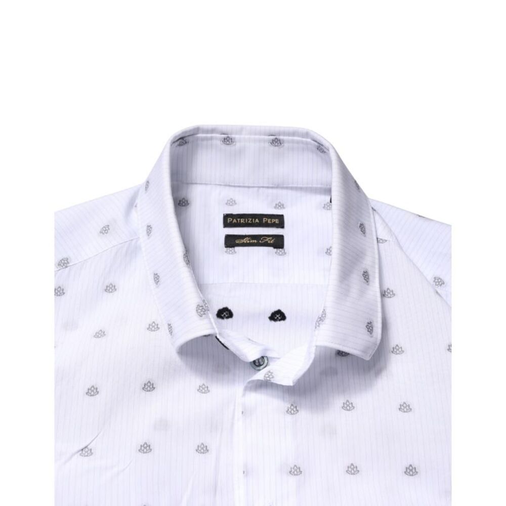 Patrizia Pepe White Cotton Slim Fit Collared Men Dress Men's Shirt